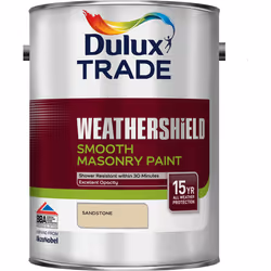 Dulux Trade Weathershield Smooth Masonry Paint , Paint, Ready mixed, Masonry, Wall, Smooth finish, 5 L, Sandstone