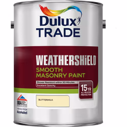 Dulux Trade Weathershield Smooth Masonry Paint , Paint, Ready mixed, Masonry, Wall, Smooth finish, 5 L, Buttermilk