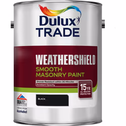 Dulux Trade Weathershield Smooth Masonry Paint , Paint, Ready mixed, Masonry, Wall, Black, Smooth finish, 5 L