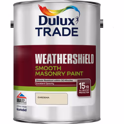 Dulux Trade Weathershield Smooth Masonry Paint , Paint, Ready mixed, Masonry, Wall, Smooth finish, 5 L, Gardenia