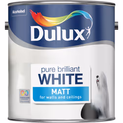 Dulux Matt , Paint, Ready mixed, Ceiling, Wall, White, Matt, 2.5 L