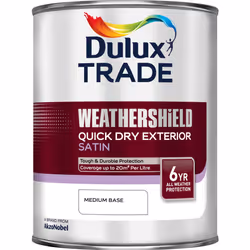 Dulux Trade Weathershield Quick Dry Exterior Satin , Paint, Base, Satin, 1 L, Medium Base, 20 m²/L