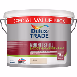 Dulux Trade Weathershield Smooth Masonry Paint , Paint, Ready mixed, Masonry, Wall, Smooth finish, 7.5 L, Magnolia