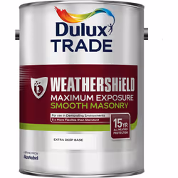 Dulux Trade Weathershield Maximum Exposure Smooth Masonry , Paint, Base, Concrete, Masonry, Wall, Matt, 5 L, Extra Deep Base