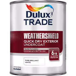 Dulux Trade Weathershield Quick Dry Exterior Undercoat , Wood, Ready mixed, White, Pure Brilliant White, Water-based, Matt