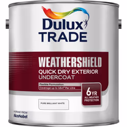 Dulux Trade Weathershield Quick Dry Exterior Undercoat , Wood, Ready mixed, White, Pure Brilliant White, Water-based, Matt