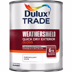 Dulux Trade Weathershield Quick Dry Exterior Gloss , Paint, Ready mixed, Metal, Wood, White, Gloss, 1 L