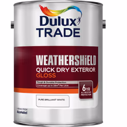 Dulux Trade Weathershield Quick Dry Exterior Gloss , Paint, Ready mixed, Metal, Wood, White, Gloss, 5 L