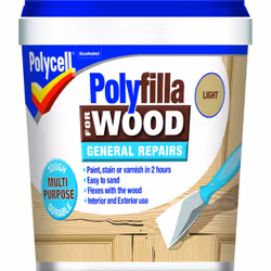 Polycell Polyfilla for Wood General Repairs Tub , Light, 0.38 kg, 2 h, 2 h, Can be painted, stained or varnished in 2 hours, ...