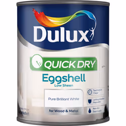 Dulux Quick Dry Eggshell , Paint, Ready mixed, Door, Door frame, Metal, Skirting board, Wood, White, Eggshell, 0.75 L