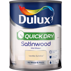Dulux Quick Dry Satinwood , Paint, Ready mixed, Door, Door frame, Metal, Skirting board, Window frame, Wood, Yellow, Satin, 0 ...