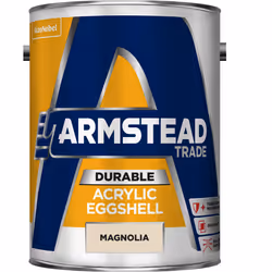 Armstead Trade Durable Acrylic Eggshell , Paint, Ready mixed, Masonry, Wall, Wood, Eggshell, 5 L, Magnolia