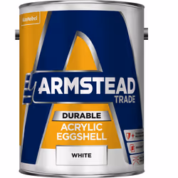 Armstead Trade Durable Acrylic Eggshell , Paint, Ready mixed, Masonry, Wall, Wood, White, Eggshell, 5 L