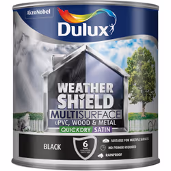 Dulux Weathershield Multisurface Quick Dry Satin , Paint, Ready mixed, Door, Door frame, Metal, Unplasticized polyvinyl chlor ...