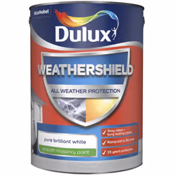 Dulux Weathershield All Weather Protection Smooth Masonry Paint , Paint, Ready mixed, Masonry, Wall, White, Smooth finish, 5 ...
