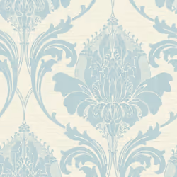 Zahra Duck Egg Damask Wallpaper Crown Traditional Blue Cream Gold