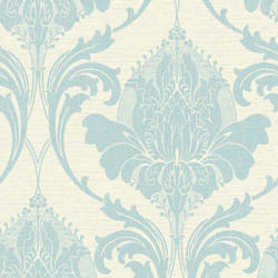 Zahra Duck Egg Damask Wallpaper Crown Traditional Blue Cream Gold