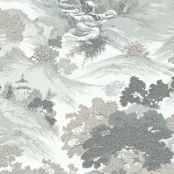Crown Archives Oriental Landscape Wallpaper - Green