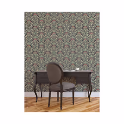 Crown Archives Flora Nouveau Wallpaper Peacock Green M1196