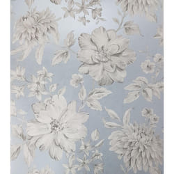 Blue Floral Wallpaper White Grey Flowers Pearlescent Metallic Crown Lucia