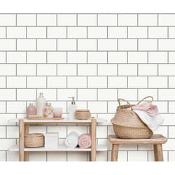 Metro Tile Wallpaper Crown Silver White Metallic Textured Vinyl Glitter