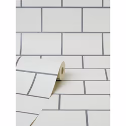 Metro Tile Wallpaper Crown Silver White Metallic Textured Vinyl Glitter - Additional view 4