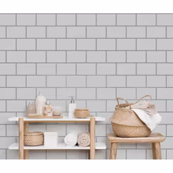 Metro Tile Wallpaper Crown Grey Silver Metallic Textured Vinyl Glitter
