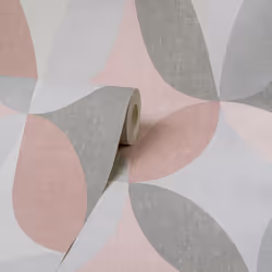 Kirby Oval Pink Wallpaper Crown Textured Vinyl Geometric White Grey Modern