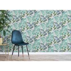 Eden Tropical Grey Wallpaper Crown Textured Green Blue Jungle