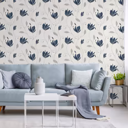 Fine Decor Synergy Floral Navy Blue Silver White Paste The Paper Wallpaper