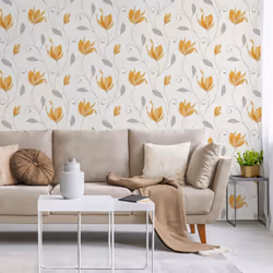 Fine Decor Synergy Floral Mustard Yellow Silver White Paste The Paper Wallpaper