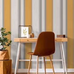 Fine Decor Synergy Stripe Mustard Yellow Silver White Paste The Paper Wallpaper