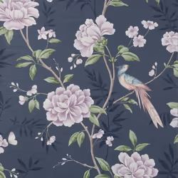 Crown Akina Floral Navy Wallpaper M1723