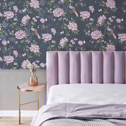 Crown Akina Floral Navy Wallpaper M1723