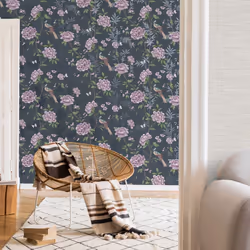 Crown Akina Floral Navy Wallpaper M1723