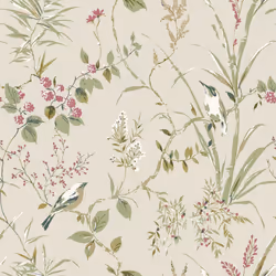 Mariko Bird Floral Wallpaper Crown - Natural/ Pink
