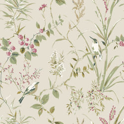 Mariko Bird Floral Wallpaper Crown - Natural/ Pink
