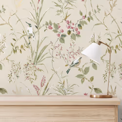 Mariko Bird Floral Wallpaper Crown - Natural/ Pink