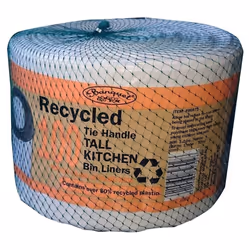 Banquet Recycled 100 Tie Handle Tall Kitchen Bin Liners, White