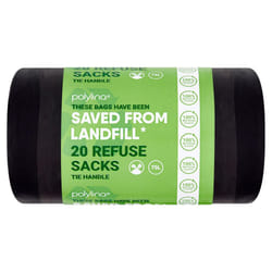 - Bin Bags, 75 Litre, 20 Tie Handle Black Bin Liners Refuse Sacks, 100% Recycled Plastic, Everyday Use, Household, Office & Kitchen Waste