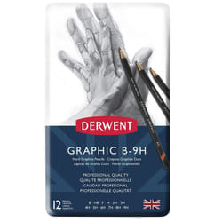 Derwent 34213 Graphic Hard Graphite Drawing Pencils,  Professional Quality, Grey, Set of 12