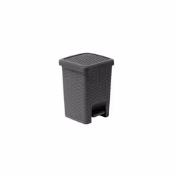 Addis Rattan Effect Square Bathroom Pedal Waste Trash Bin, 6 Litre, Charcoal