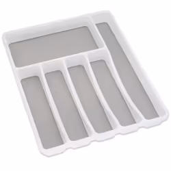 Premium Soft touch 6 Compartment kitchen Cutlery Drawer Utensil Organiser Tray, White & Grey new 6 Sections