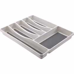 Premium Soft touch 6 Compartment kitchen Cutlery Drawer Utensil Organiser Tray, White & Grey new 6 Sections