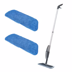 Essentials Microfibre Spray Flat Mop with 2x Spare Replacement refills heads, Grey & Light Blue, One Size, Pack of 1
