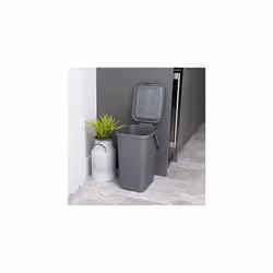Addis 519286 Kitchen Recycling & General Storage bin 18 litres Stackable Food Waste Organiser Caddy with Clip lock lid & carrying Handle, Metallic