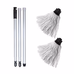 Cotton Mop Made from Recycled Cotton with 3 Piece Handle and Extra replacement Mop Head, Metallic and Grey. Easy To Assemble