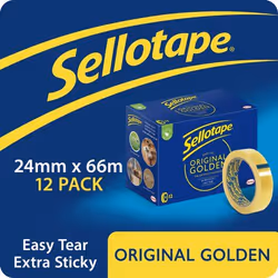 Sellotape Original Easy Tear Extra Sticky Golden Tape 24mm x 66m (Pack