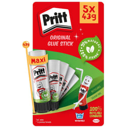 Glue Stick, (Pack of 5 x 43g) Safe & Child-Friendly Craft Glue for Arts & Crafts Activities, Strong-Hold adhesive for School & Office Supplies, Pritt