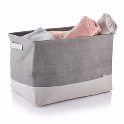 Minky Large Fabric Basket  73L Hamper Basket for Multi Storage  Grey Washing Basket With Sturdy Handles  Collapsible Design Storage Basket for Home Ac